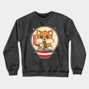 Cute Fox Eating Ramen Kawaii Japanese Food Crewneck Sweatshirt